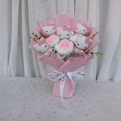 Hello Kitty Hand Woven Rose Bouquet Kawaii Anime Vinyl Hello Kitty Doll Valentine'S Day Christmas Holiday Gift