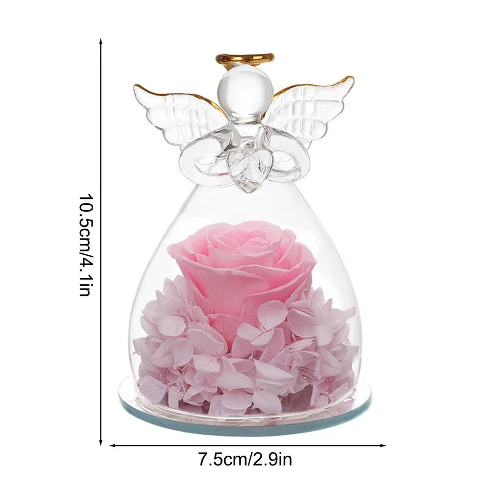 Eternal Flowers Angel Rose Figurines Gifts Preserved Rose in Angel Glass Cover Mothers Day Valentine Day Gifts for Mother Women