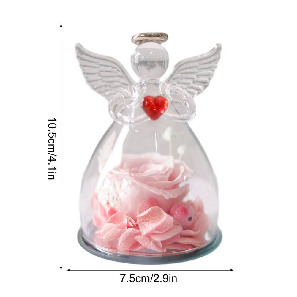 Eternal Flowers Angel Rose Figurines Gifts Preserved Rose in Angel Glass Cover Mothers Day Valentine Day Gifts for Mother Women