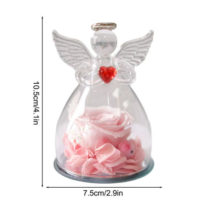 Eternal Flowers Angel Rose Figurines Gifts Preserved Rose in Angel Glass Cover Mothers Day Valentine Day Gifts for Mother Women