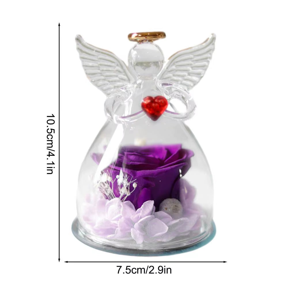 Eternal Flowers Angel Rose Figurines Gifts Preserved Rose in Angel Glass Cover Mothers Day Valentine Day Gifts for Mother Women