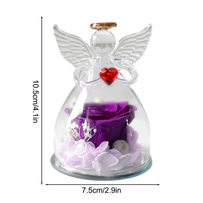 Eternal Flowers Angel Rose Figurines Gifts Preserved Rose in Angel Glass Cover Mothers Day Valentine Day Gifts for Mother Women