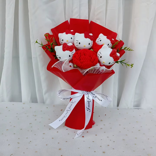 Hello Kitty Hand Woven Rose Bouquet Kawaii Anime Vinyl Hello Kitty Doll Valentine'S Day Christmas Holiday Gift