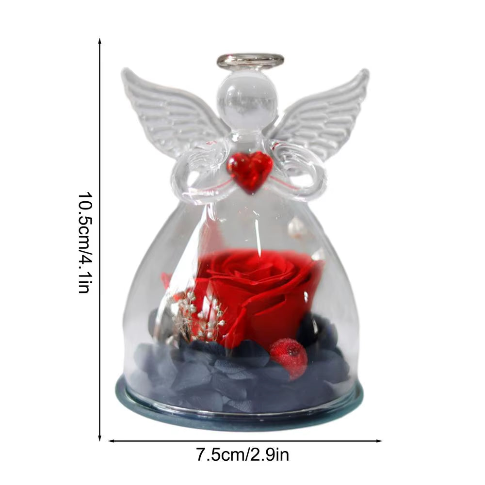 Eternal Flowers Angel Rose Figurines Gifts Preserved Rose in Angel Glass Cover Mothers Day Valentine Day Gifts for Mother Women