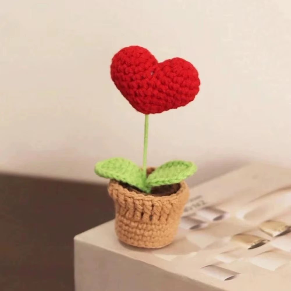Hook Woven Finished Small Potted Plant Simulation Flower Potted Plant Flower Decoration Creative Gift Ornament Artificial Flower