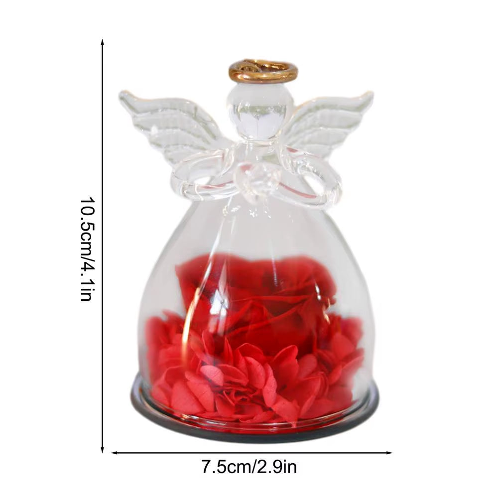 Eternal Flowers Angel Rose Figurines Gifts Preserved Rose in Angel Glass Cover Mothers Day Valentine Day Gifts for Mother Women