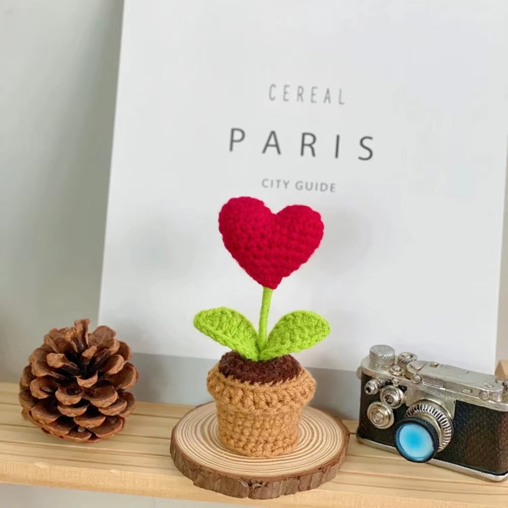 Hook Woven Finished Small Potted Plant Simulation Flower Potted Plant Flower Decoration Creative Gift Ornament Artificial Flower