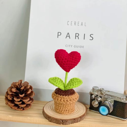 Hook Woven Finished Small Potted Plant Simulation Flower Potted Plant Flower Decoration Creative Gift Ornament Artificial Flower