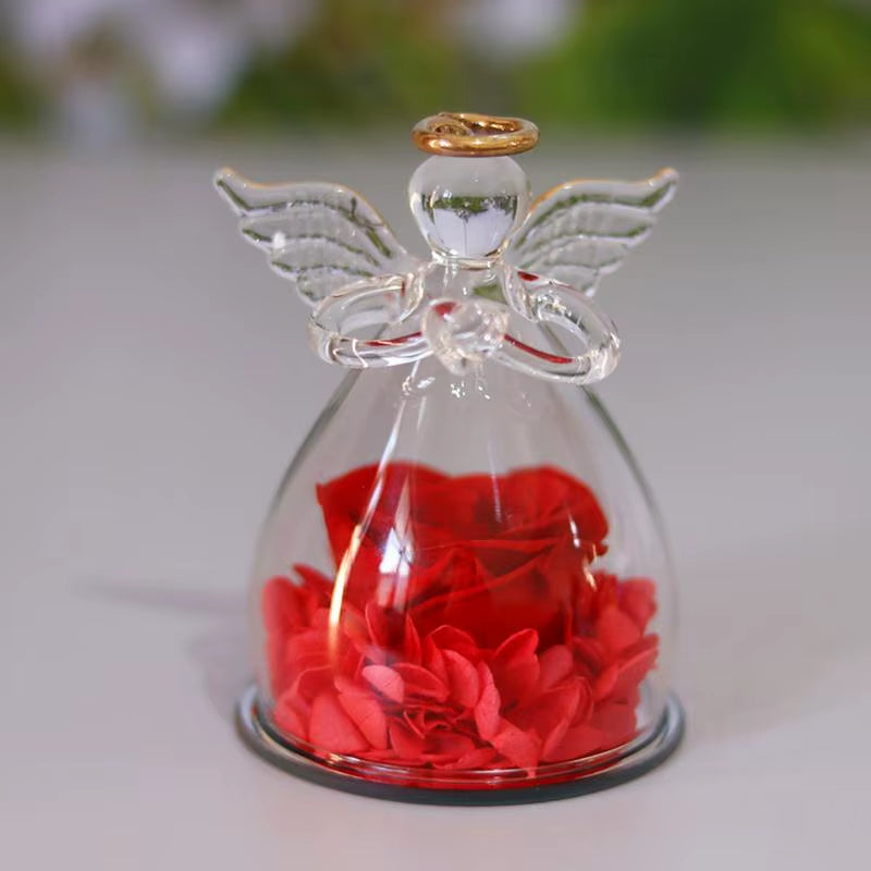 Eternal Flowers Angel Rose Figurines Gifts Preserved Rose in Angel Glass Cover Mothers Day Valentine Day Gifts for Mother Women