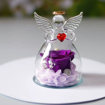 Eternal Flowers Angel Rose Figurines Gifts Preserved Rose in Angel Glass Cover Mothers Day Valentine Day Gifts for Mother Women