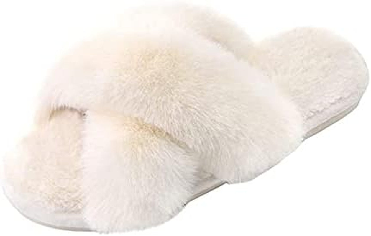 Fluffy Slippers with Cross Band - Women'S Slippers, Fluffy Slippers, Comfortable Anti-Slip Plush Cross Faux Fur Slippers (Pink, 7-8, Medium)
